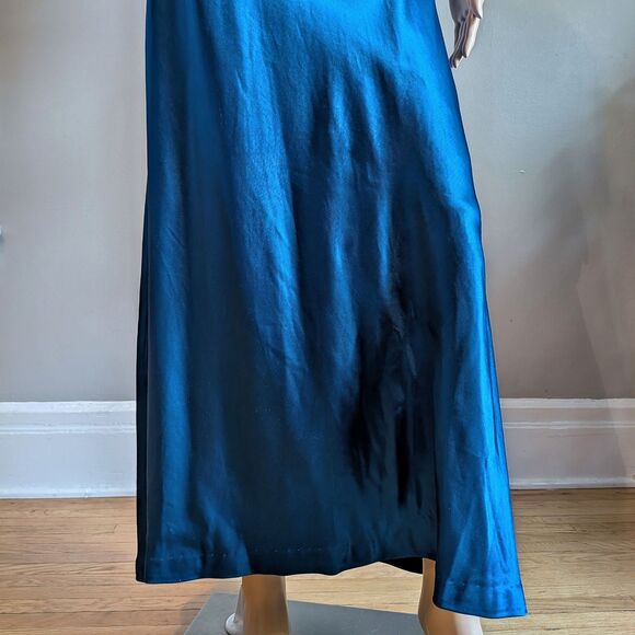 Vintage Y2K Zum Zum Blue Silky Evening Gown Maxi Prom Dress Sequins Size 4 - Picture 4 of 10